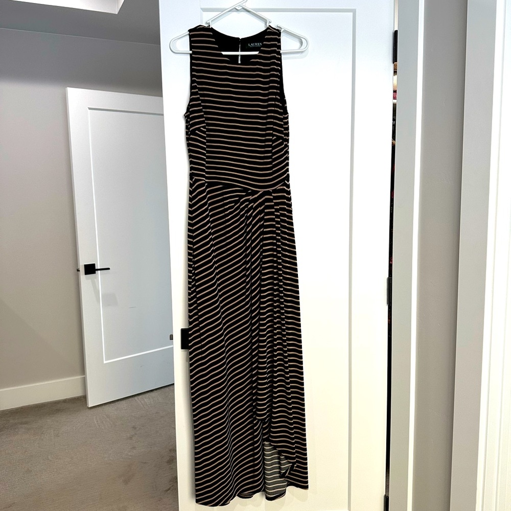 LAUREN RALPH LAUREN BLACK TAN MAXI DRESS  10